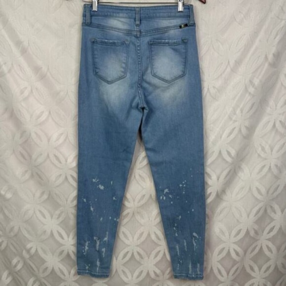 KanCan High Rise Skinny Jeans Light Wash Paint Splatter Distressed Denim Size 27 - Picture 6 of 9